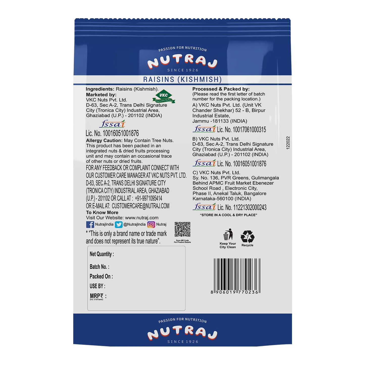 Nutraj Dry Fruits Combo 1 Kg - Cashews and Round Raisins 500g each