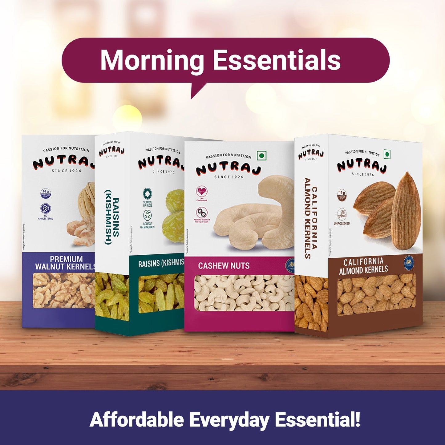 Nutraj Dry Fruits Combo 800g – Almonds, Cashews, Raisins & Walnut Kernels (200g Each)