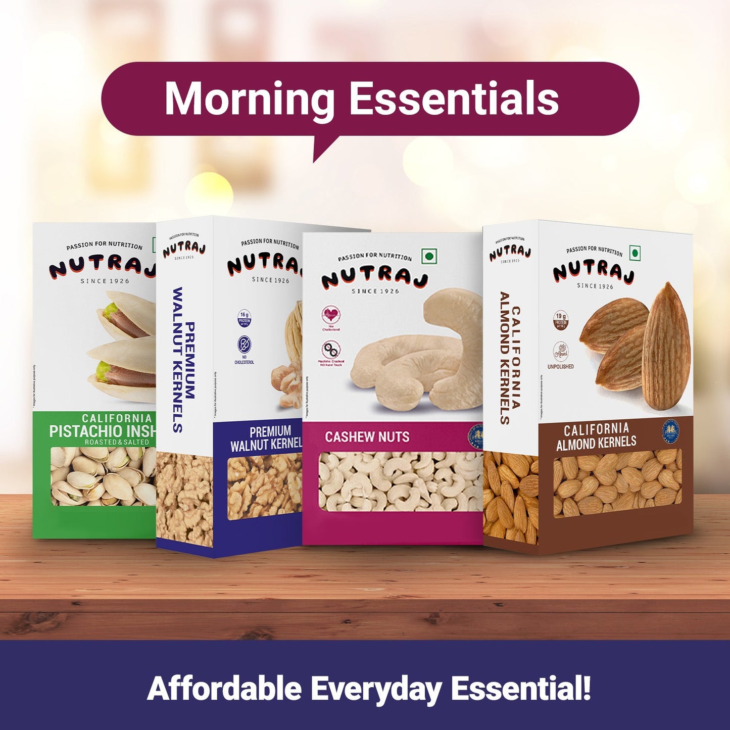 Nutraj Dry Fruits Combo 800g – Almonds, Cashews, Roasted Pista & Walnut Kernels (200g Each)