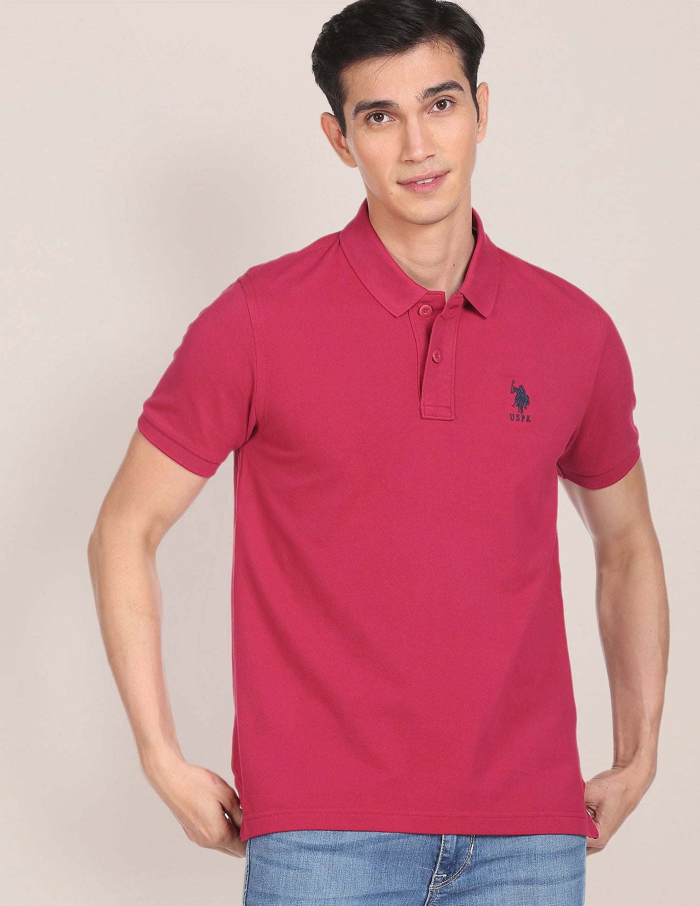 Ribbed Collar Solid Polo Shirt