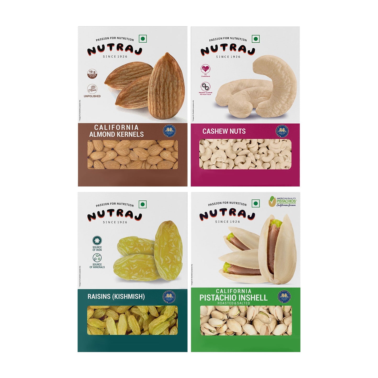 Nutraj Dry Fruits Combo 800g – Almonds, Cashews, Raisins & Roasted Pista (200g Each)