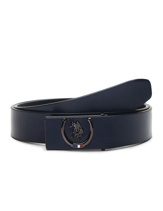 Leather Metallic Logo Belt
