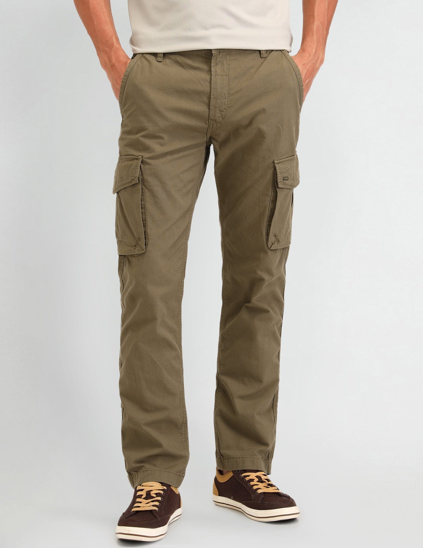 Straight Fit Textured Trousers