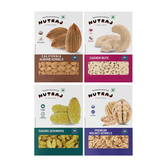 Nutraj Dry Fruits Combo 800g – Almonds, Cashews, Raisins & Walnut Kernels (200g Each)