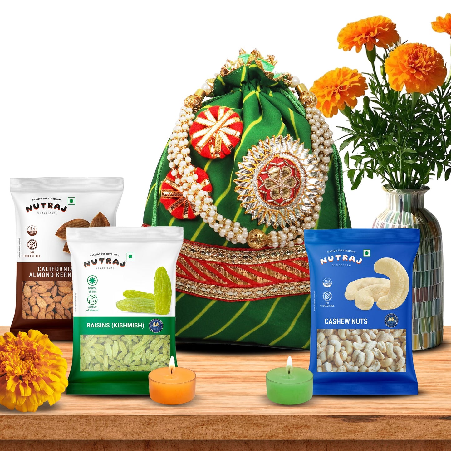 Nutraj Diwali Gift Hamper 300g With 2 Candles