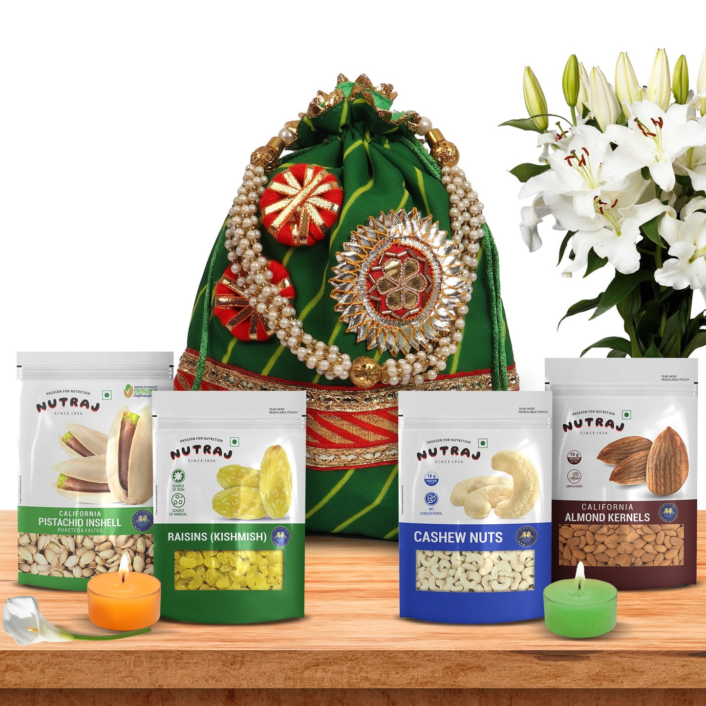 Nutraj Diwali Gift Hamper 800g With 2 Candles