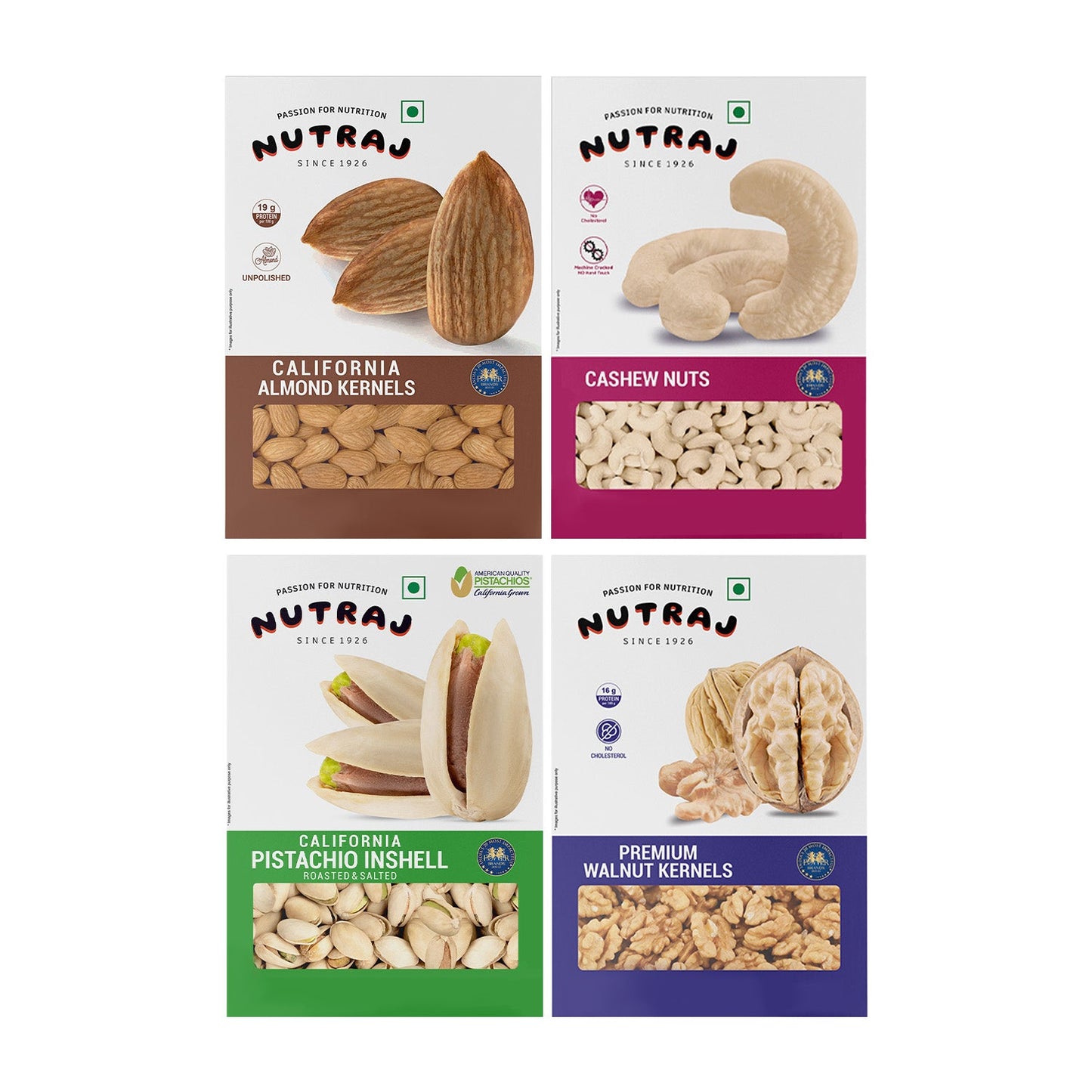 Nutraj Dry Fruits Combo 800g – Almonds, Cashews, Roasted Pista & Walnut Kernels (200g Each)