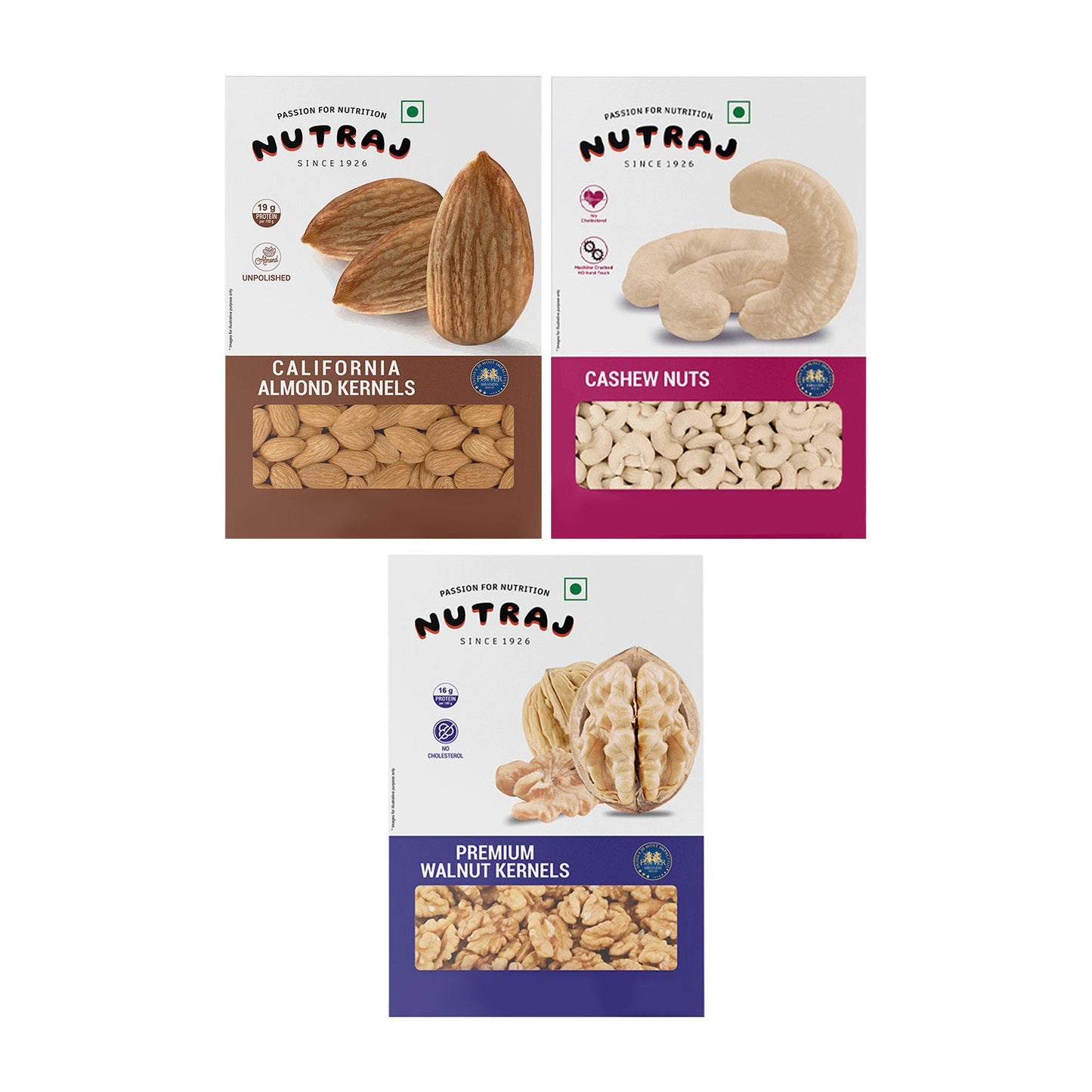 Nutraj Dry Fruits Combo 600g – Almonds, Cashews & Walnut Kernels (200g Each)