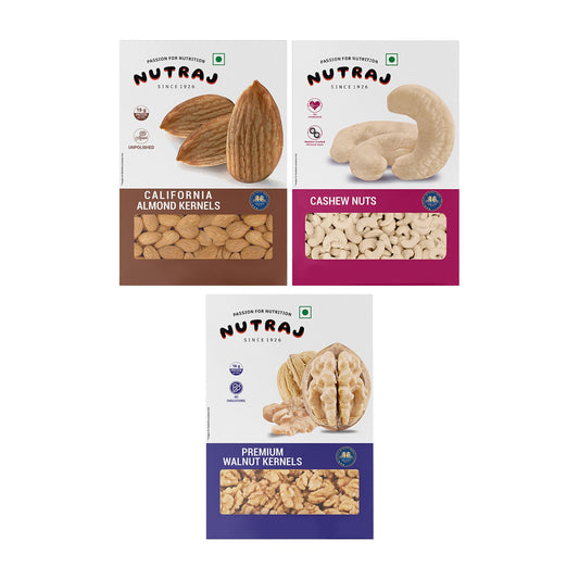 Nutraj Dry Fruits Combo 600g – Almonds, Cashews & Walnut Kernels (200g Each)