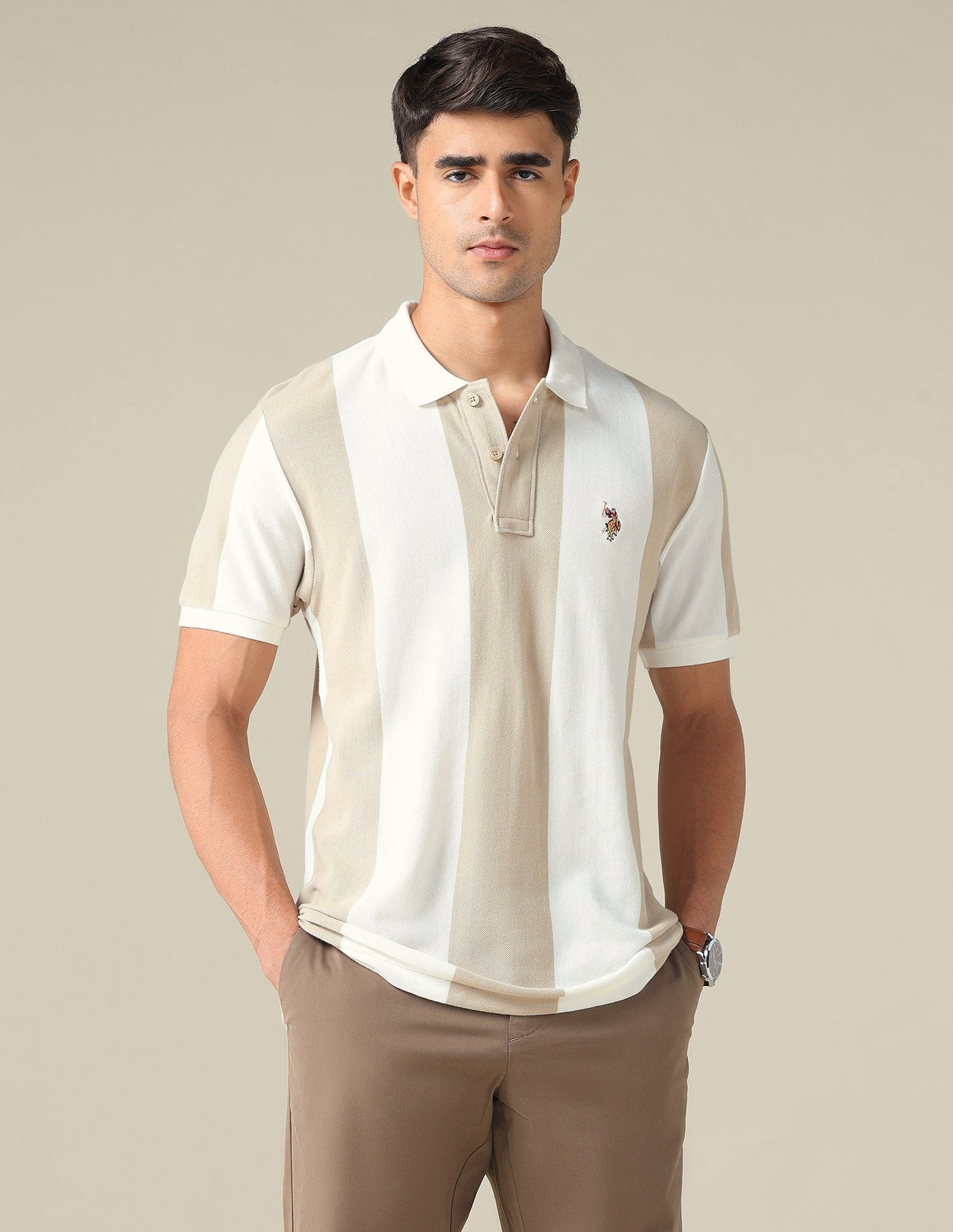 Vertical Striped Muscle Fit Polo Shirt