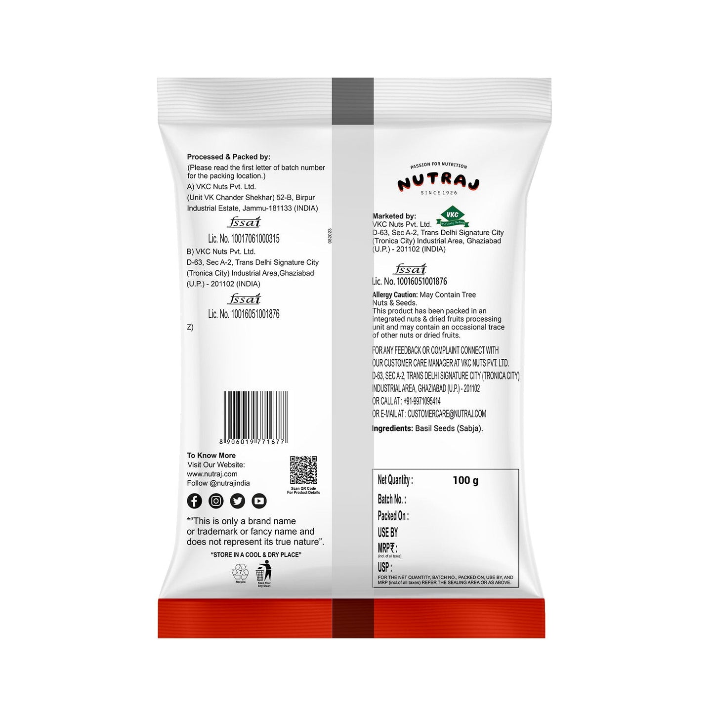 Nutraj Classic Basil Seeds 100g