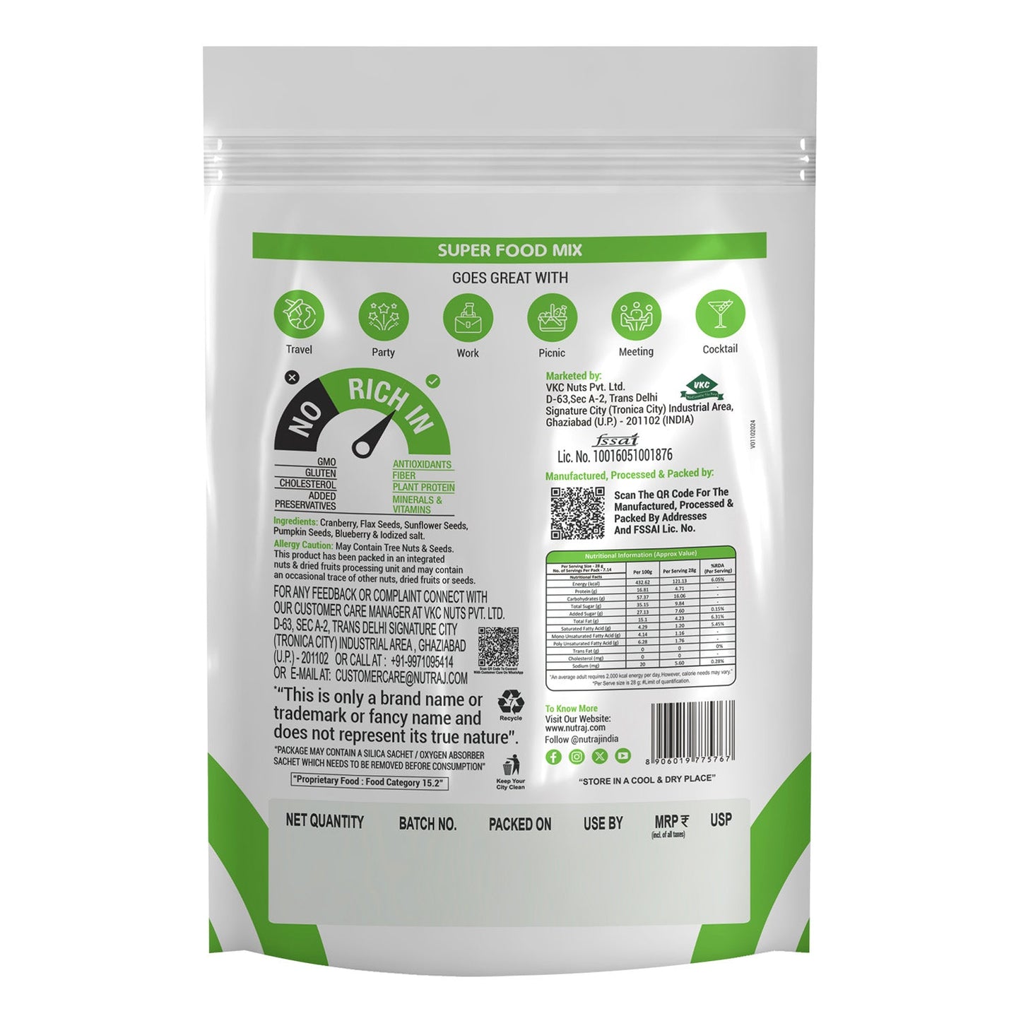 Nutraj Super Food Mix - American Cranberries, American Blueberry, Flax Seeds, Sunflower Seeds & Pumpkin Seeds 200gm