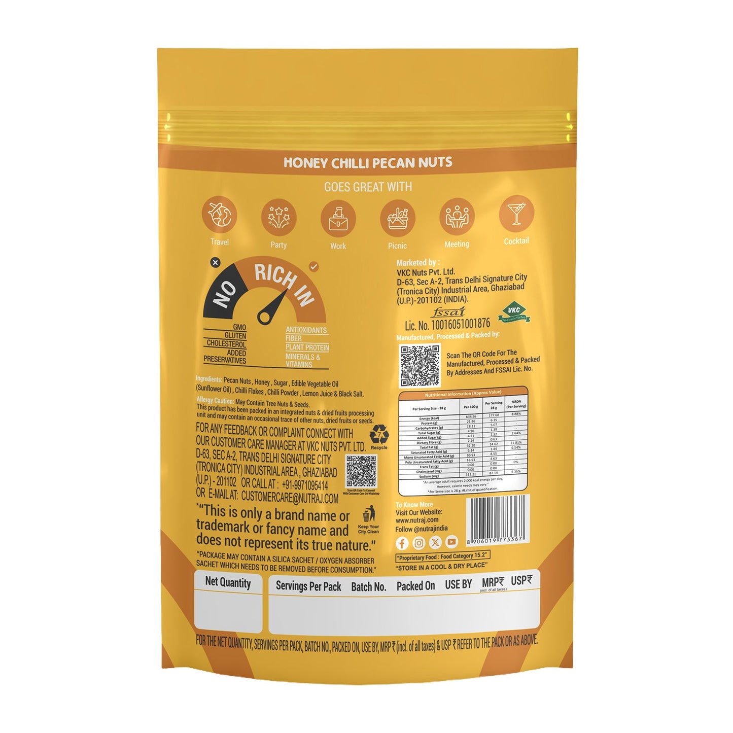 Nutraj Snackrite Honey Chilli Pecan Nuts 40 g Pouch