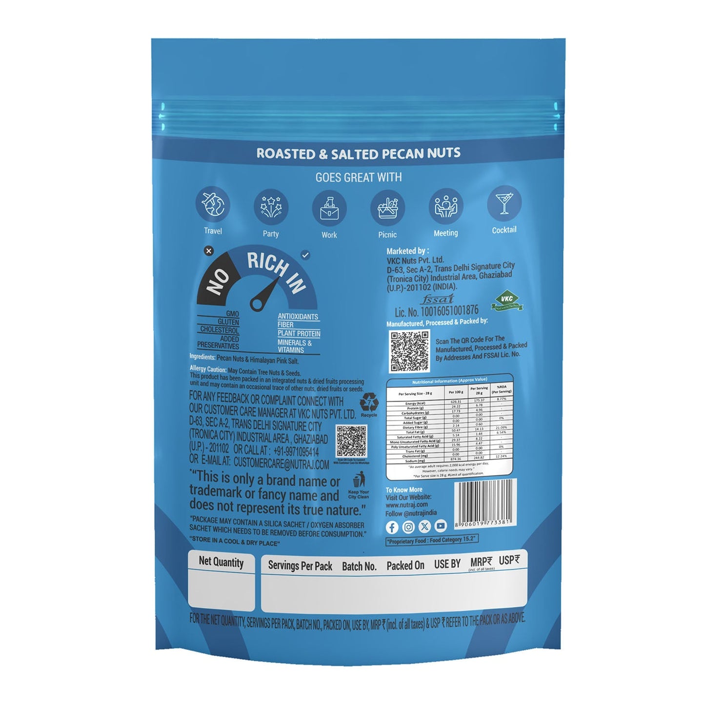 Nutraj Snackrite Roasted & Salted Pecan Nuts 40 g Pouch