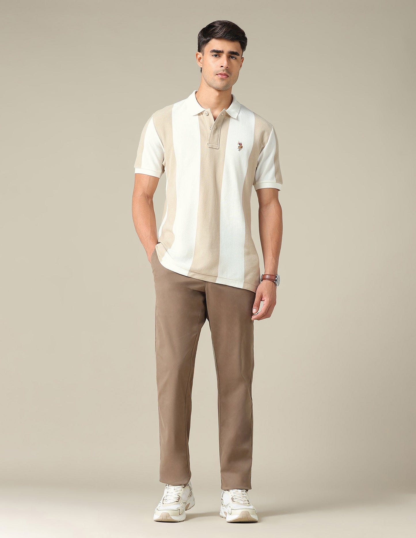 Vertical Striped Muscle Fit Polo Shirt