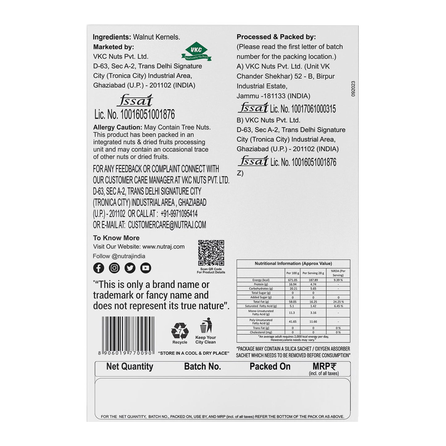 Nutraj California Walnut Kernels 200gm