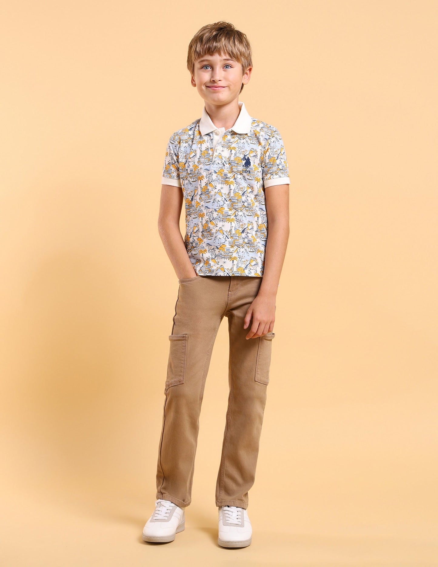 Boys All Over Printed Regular Fit Polo Shirt