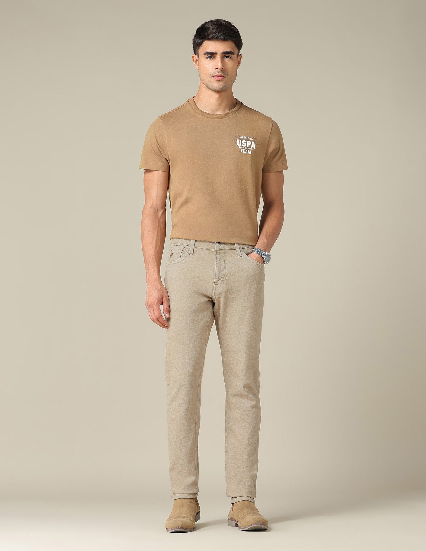 Brandon Slim Tapered Fit Beige Jeans