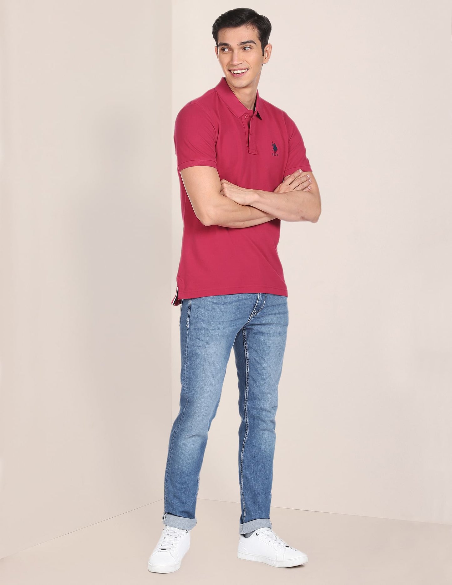 Ribbed Collar Solid Polo Shirt