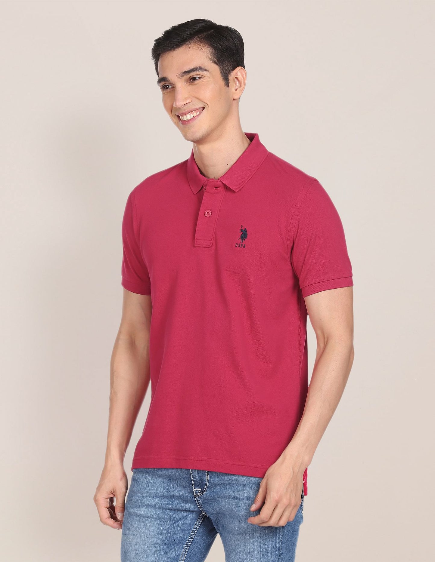 Ribbed Collar Solid Polo Shirt