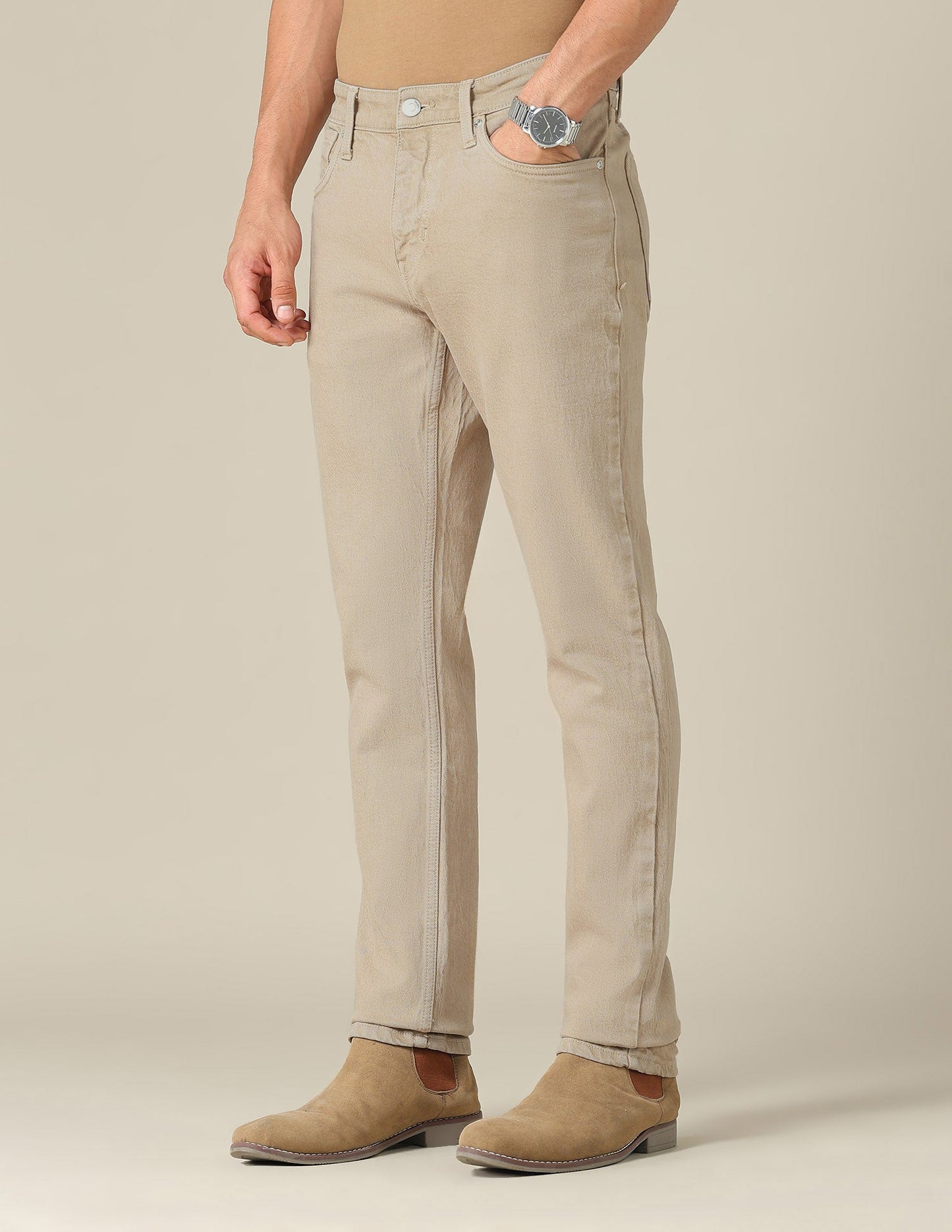 Brandon Slim Tapered Fit Beige Jeans