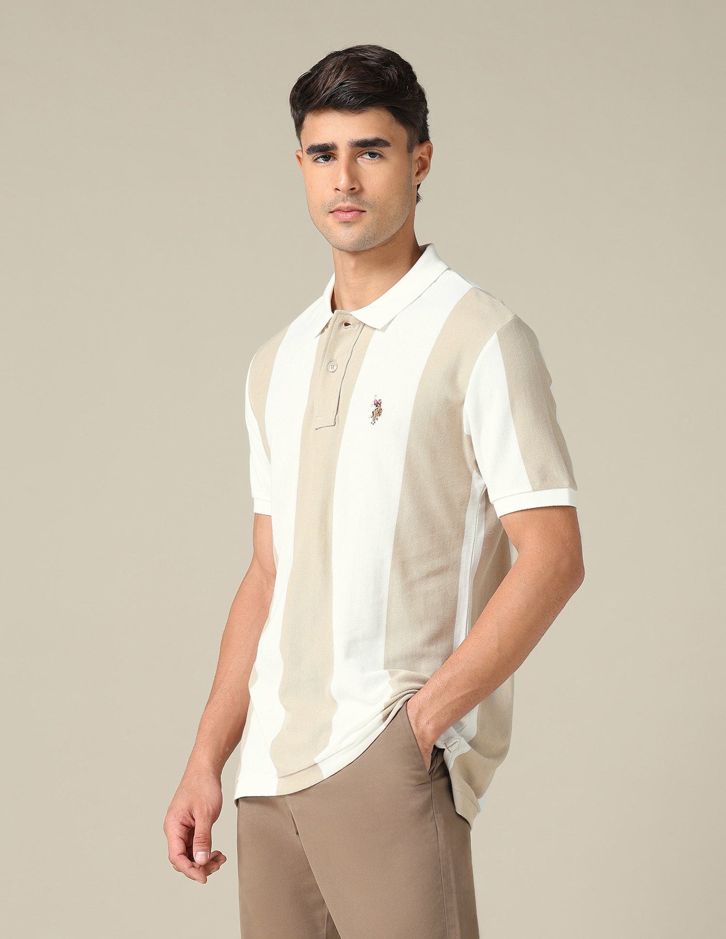 Vertical Striped Muscle Fit Polo Shirt