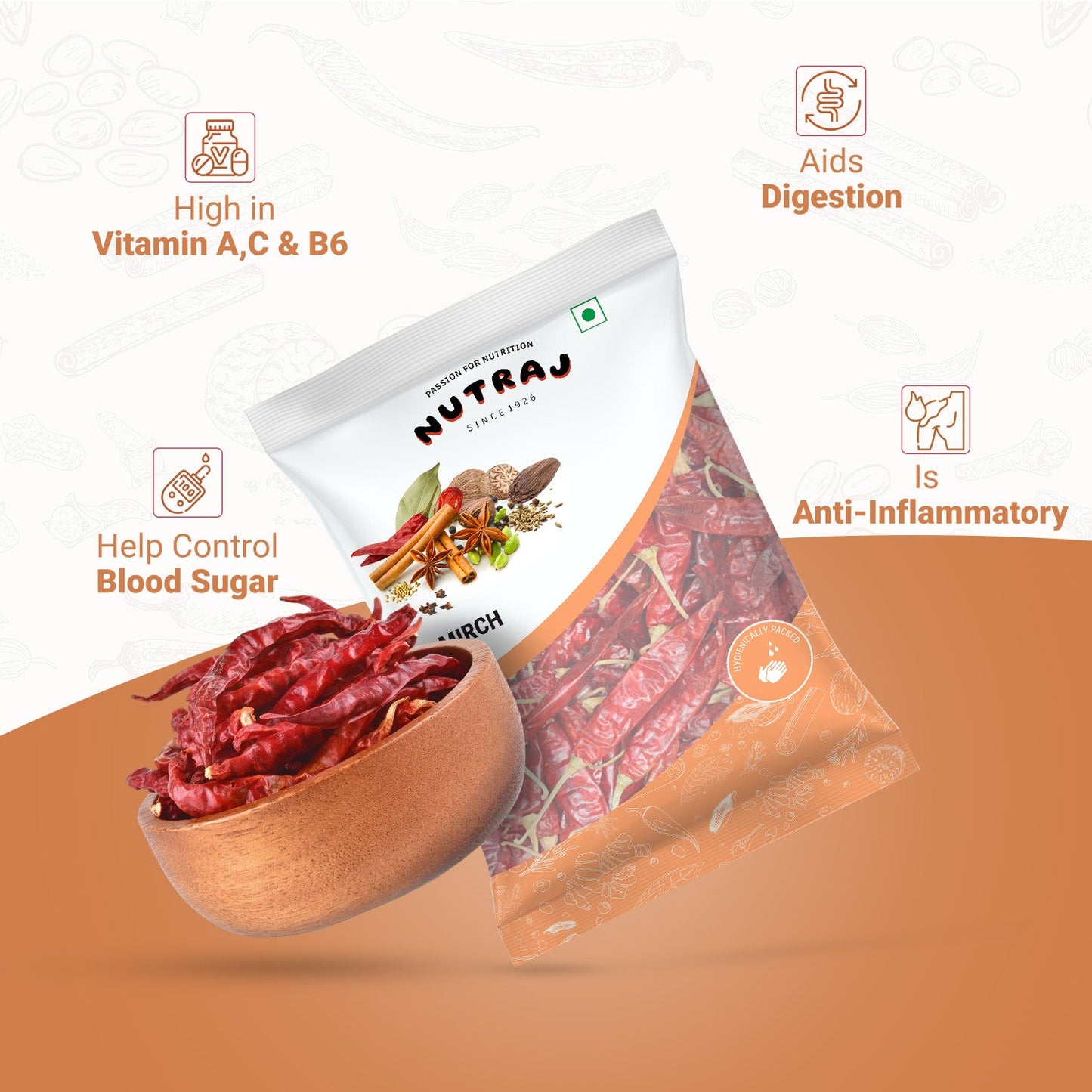 Nutraj Whole Red Chilli (Sabut Lal Mirch) 200g
