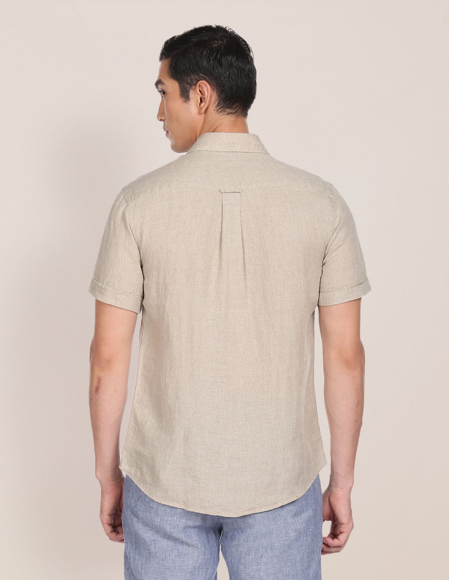 Men Beige Pure Linen Solid Casual Shirt