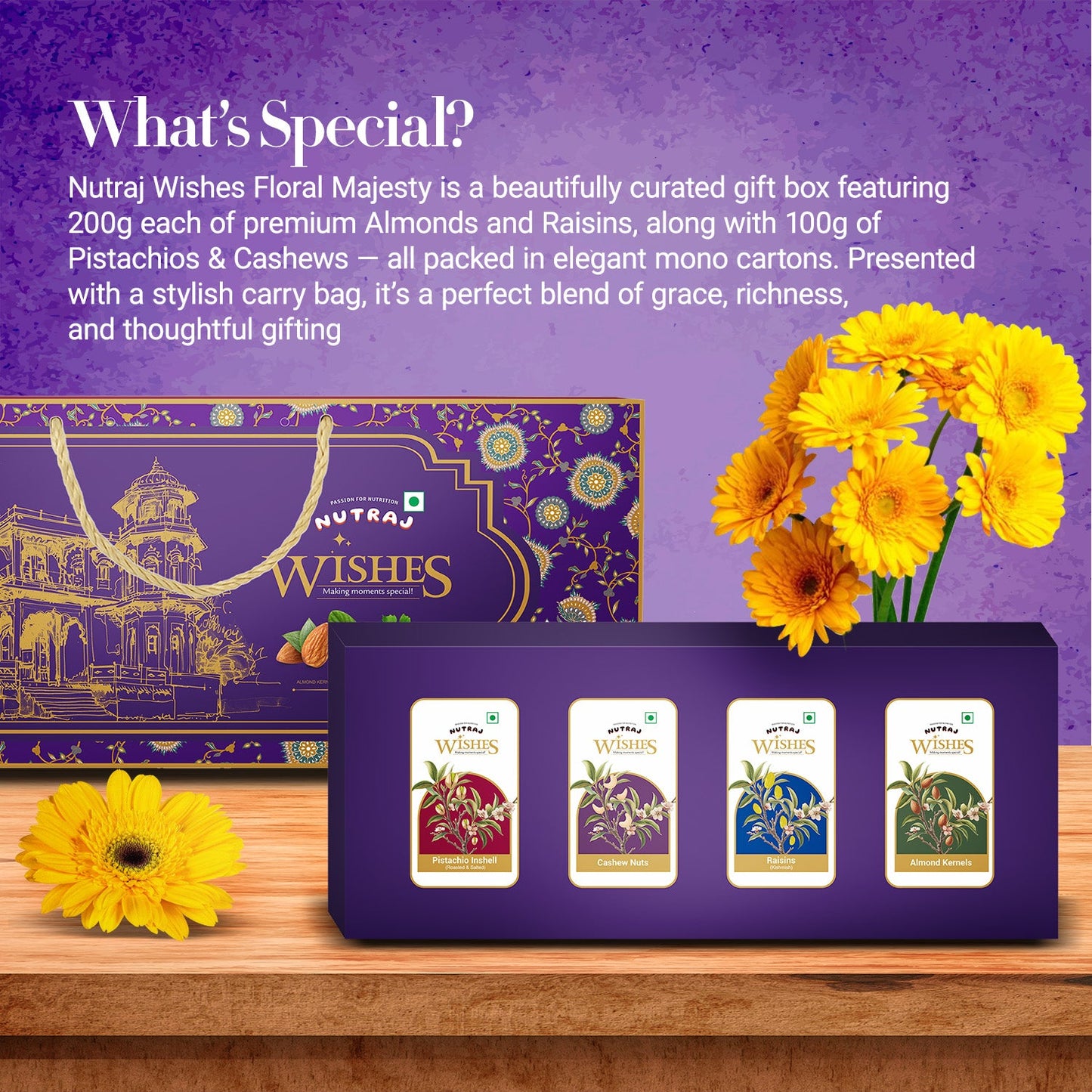 Nutraj Wishes Floral Majesty 600g Diwali Gift Box | GB-79