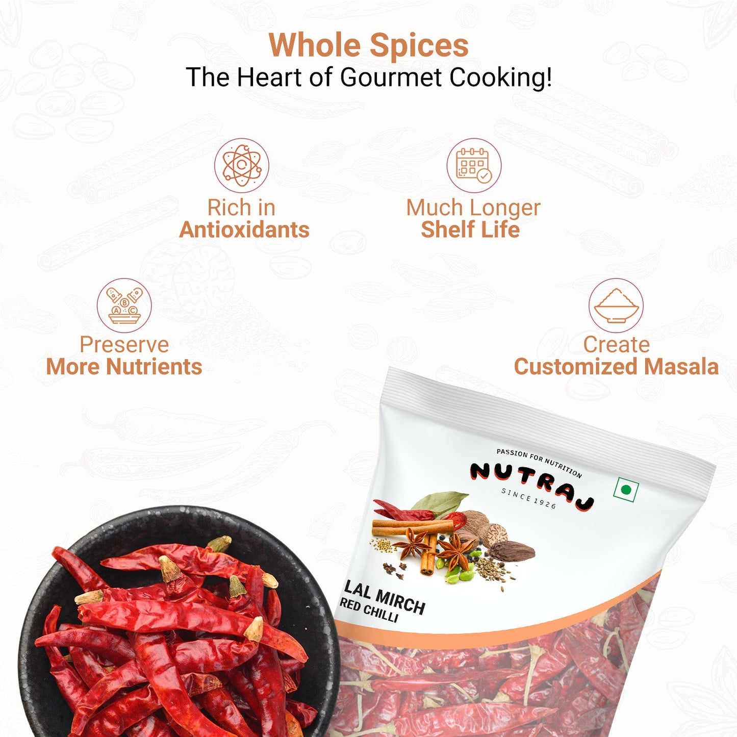 Nutraj Whole Red Chilli (Sabut Lal Mirch) 200g