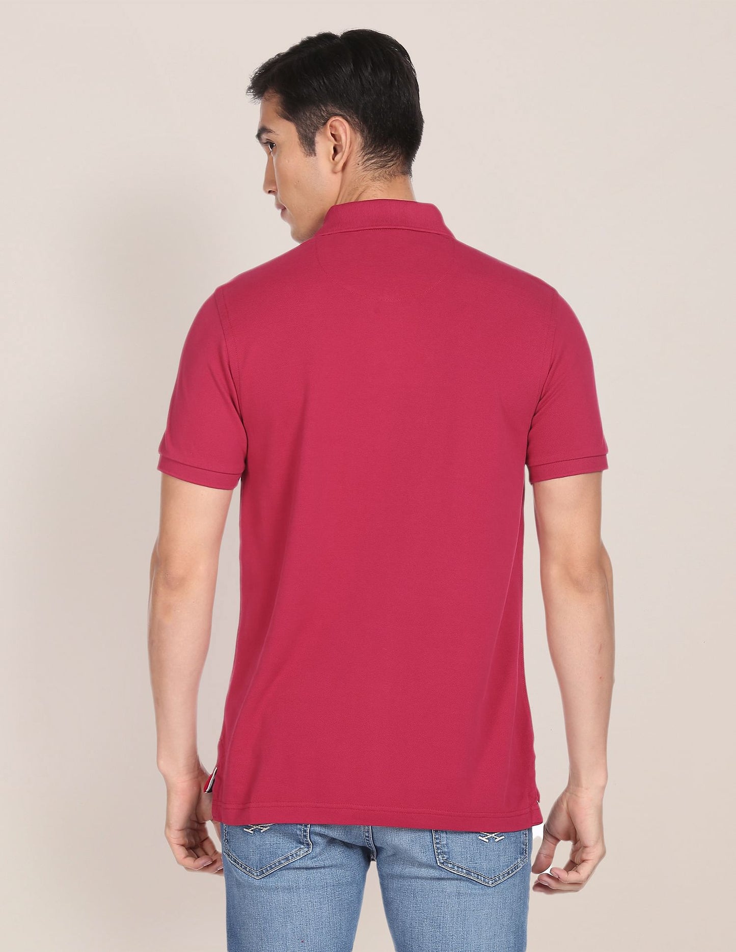 Ribbed Collar Solid Polo Shirt