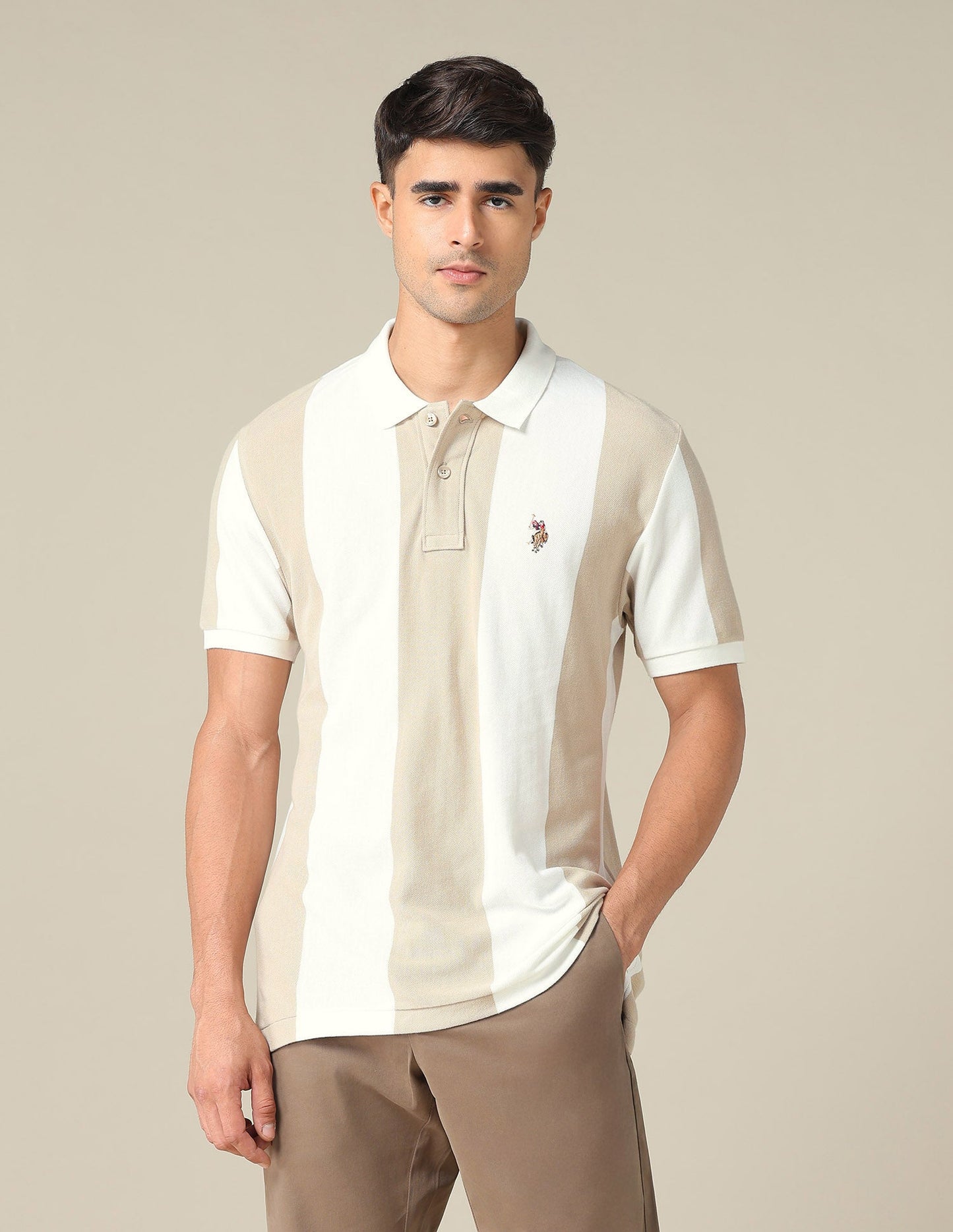Vertical Striped Muscle Fit Polo Shirt
