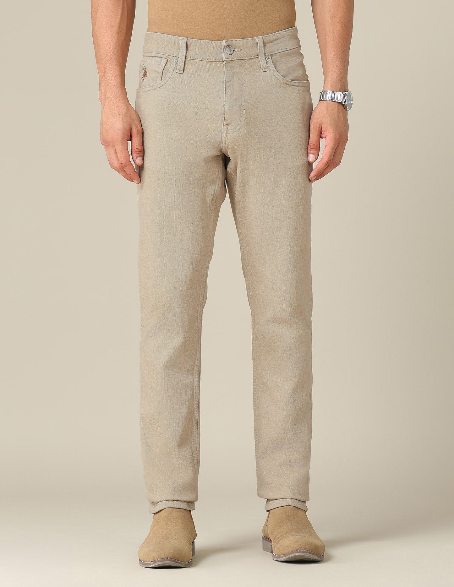 Brandon Slim Tapered Fit Beige Jeans
