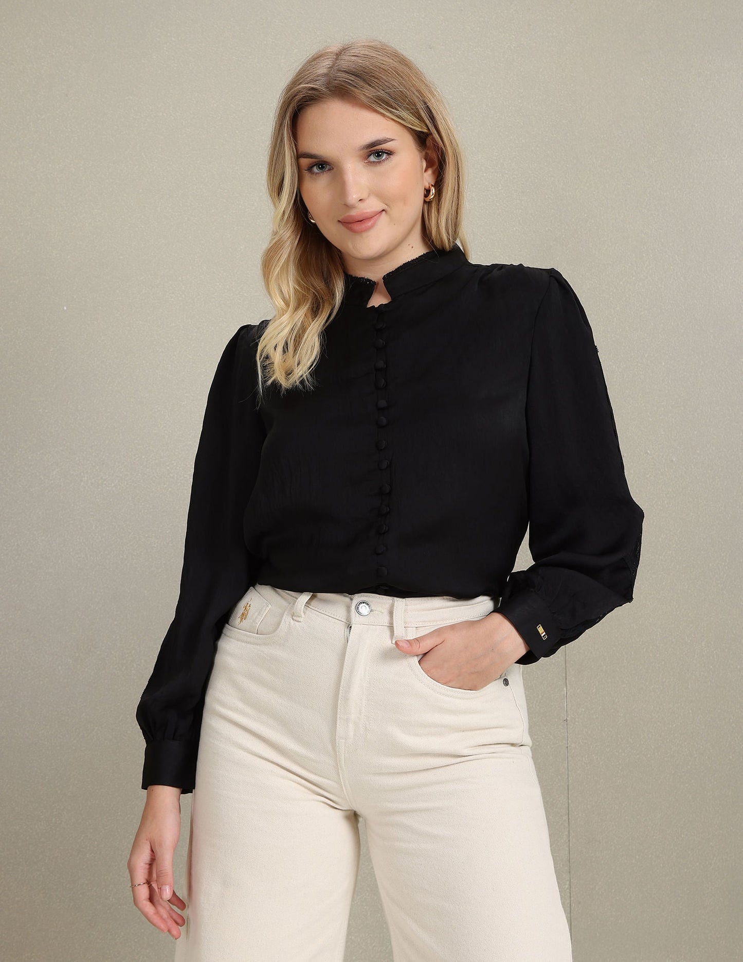 Lace Detail Solid Shirt