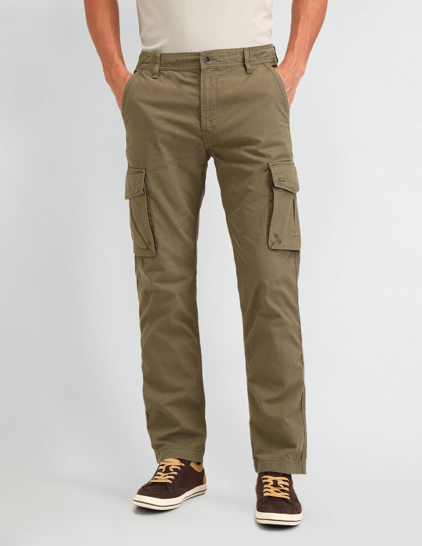 Straight Fit Textured Trousers