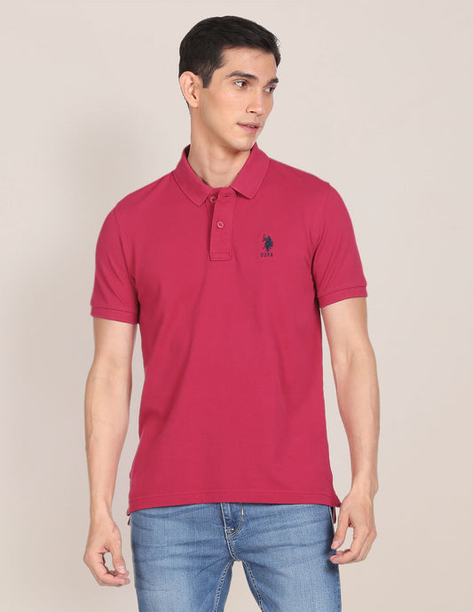 Ribbed Collar Solid Polo Shirt