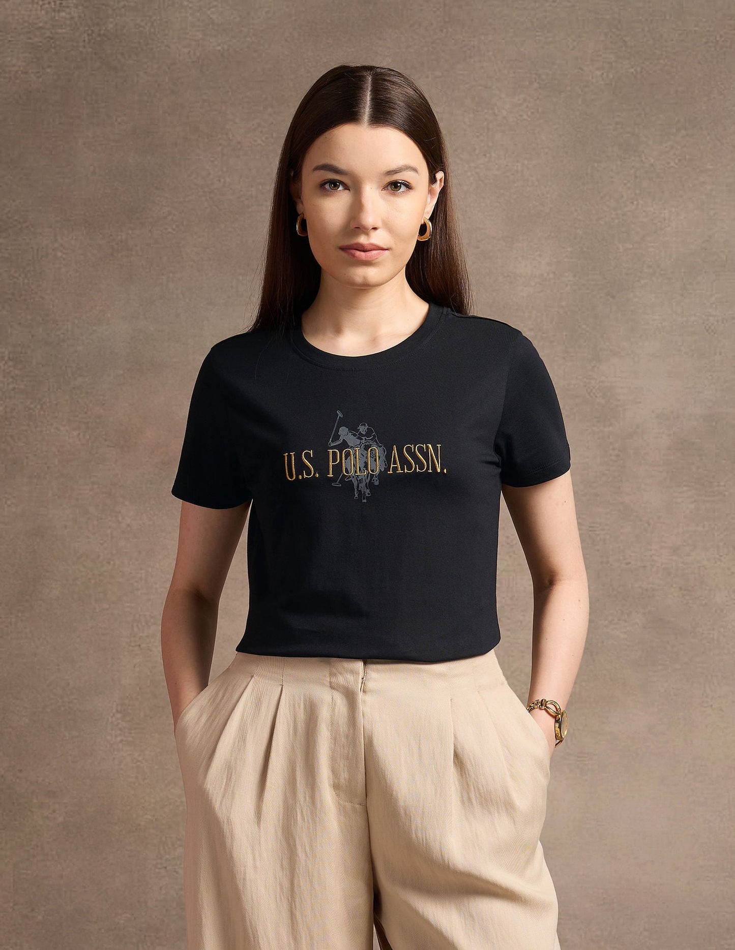 Brand Embroidered Regular Fit T-Shirt