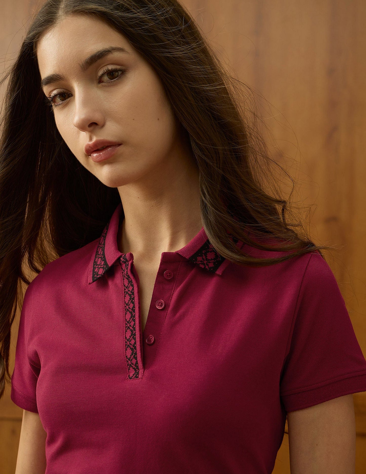 Jacquard Collar Solid Polo Shirt