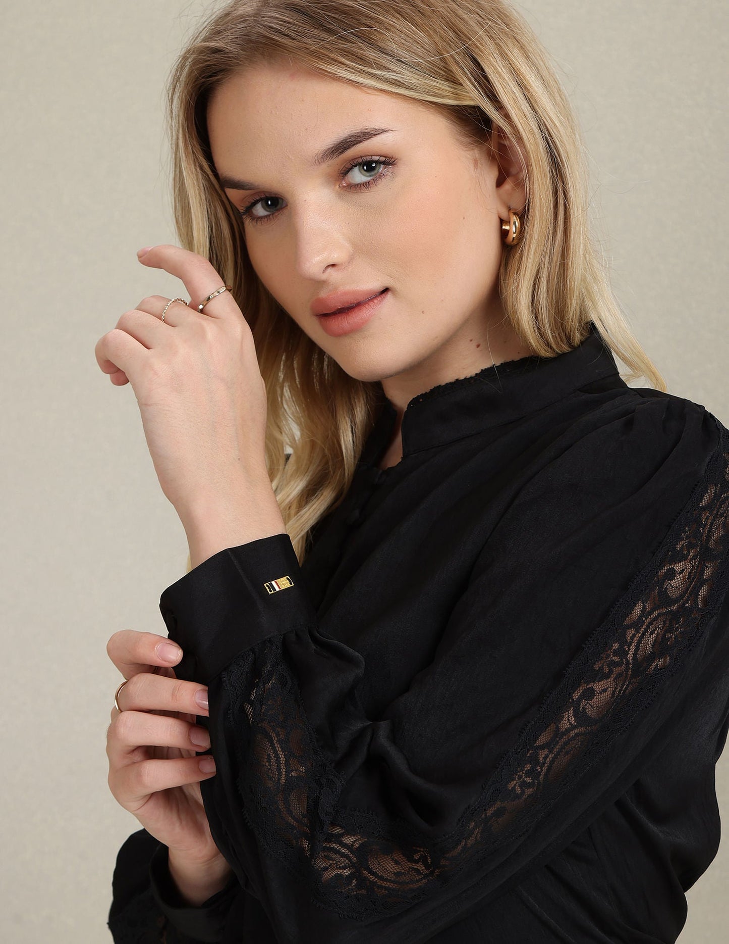 Lace Detail Solid Shirt