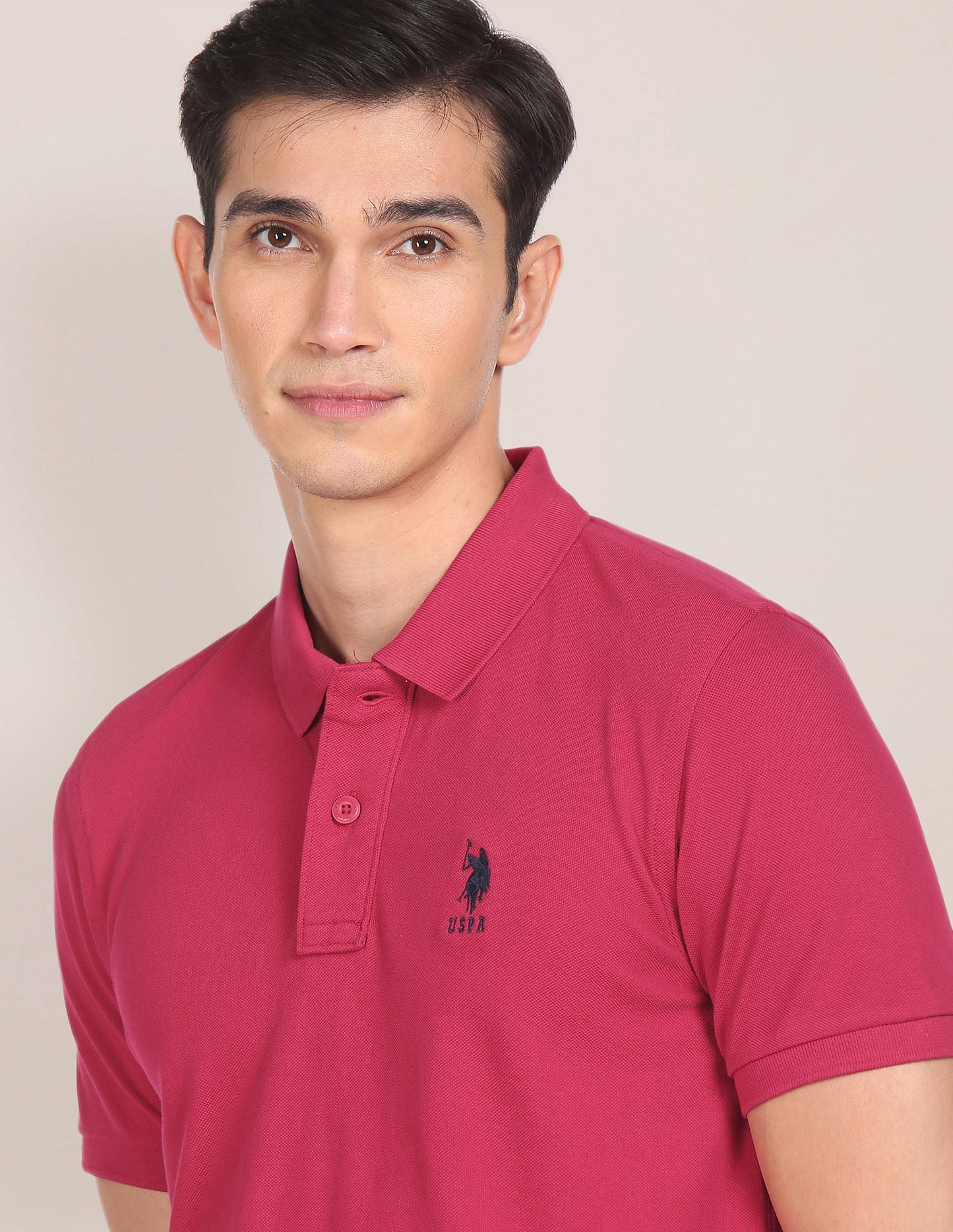 Ribbed Collar Solid Polo Shirt