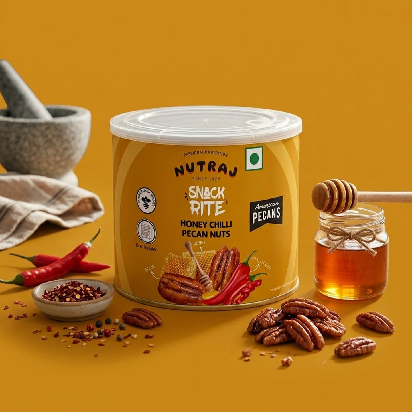 Nutraj Snackrite Honey Chilli Pecan Nuts 80 g Tin