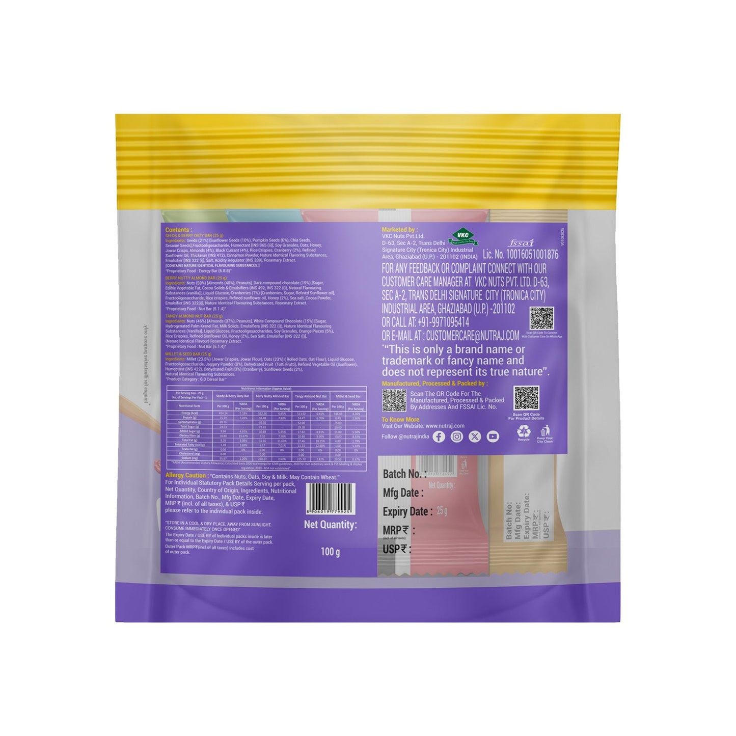 Nutraj For Good Daily Nutrition Protein Energy Nut Bar 100g (25g x 4 Bars)