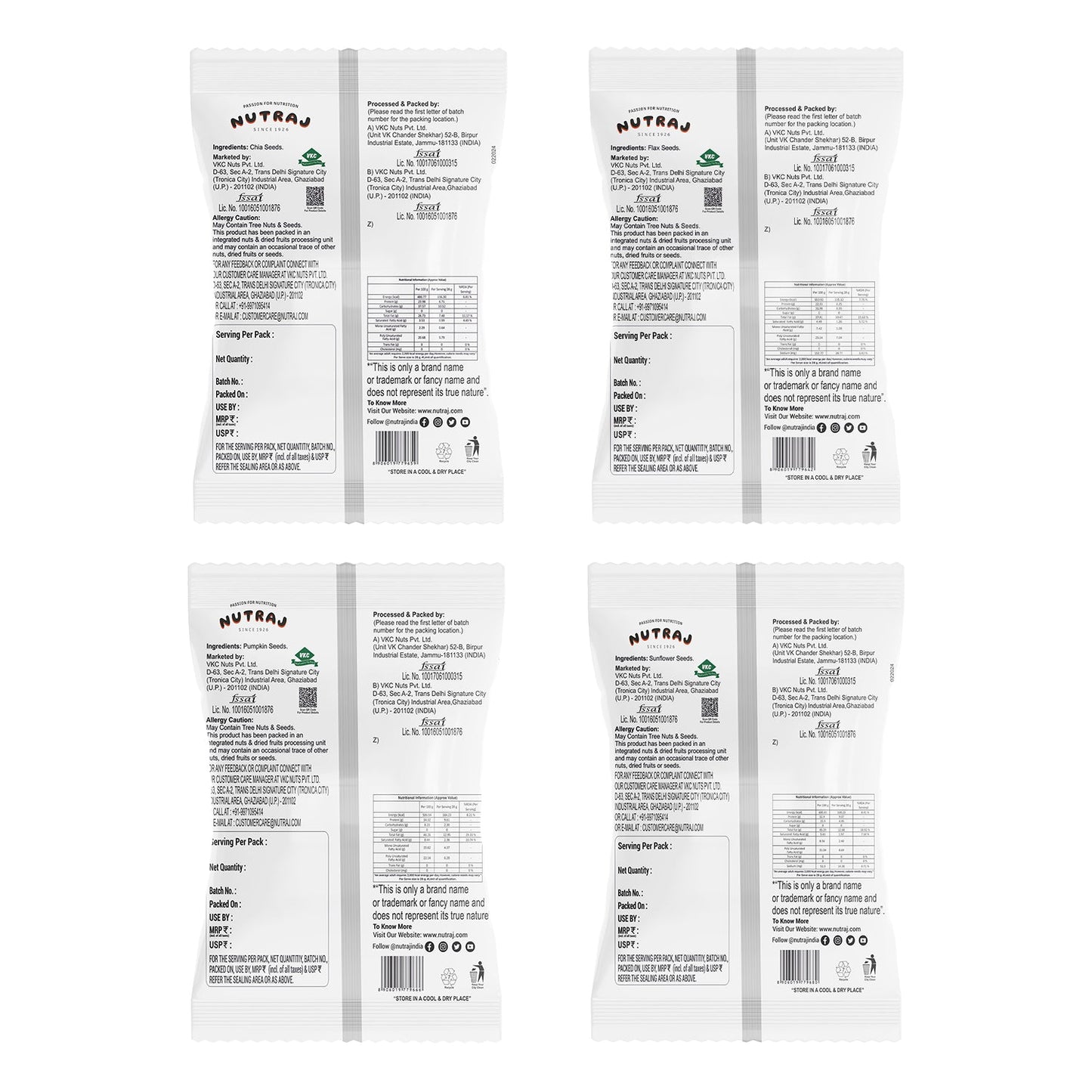 Nutraj Seeds Combo 400g - Pumpkin, Chia, Flax & Sunflower seeds 100g Each