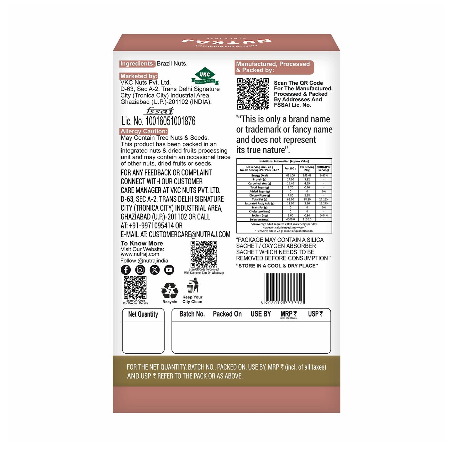Nutraj Bactopure Roasted Brazil Nut 100gm