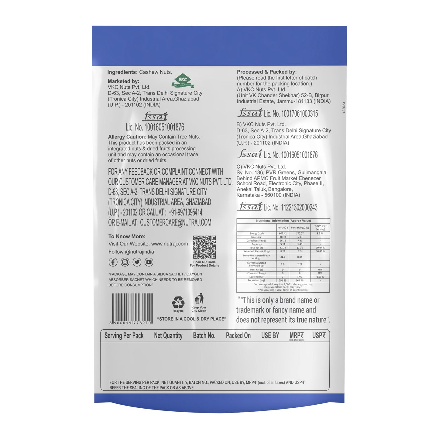 Nutraj Premium Cashew Nuts 200gm (W320)