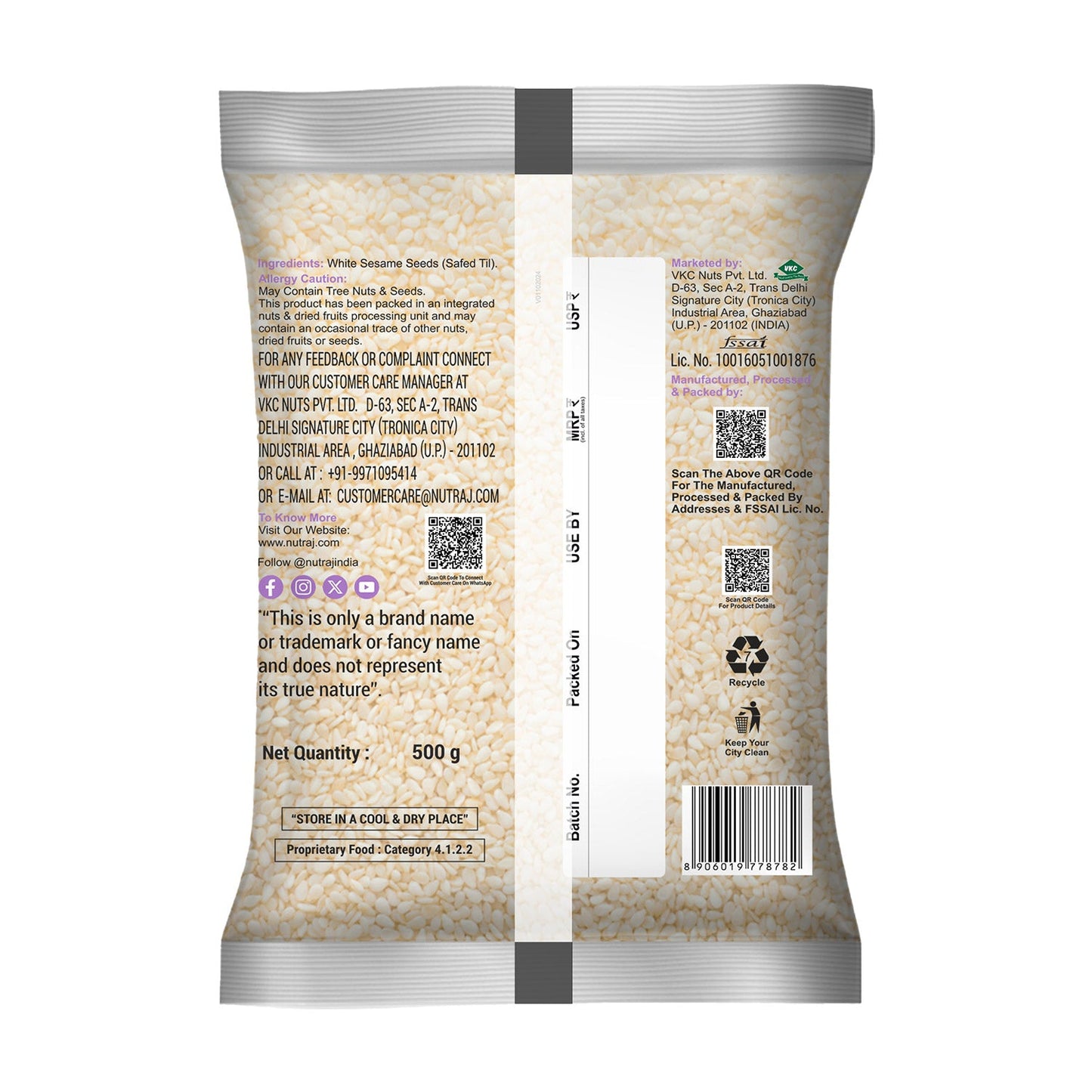 Nutraj Classic White Sesame Seeds (Safed Til) 500g