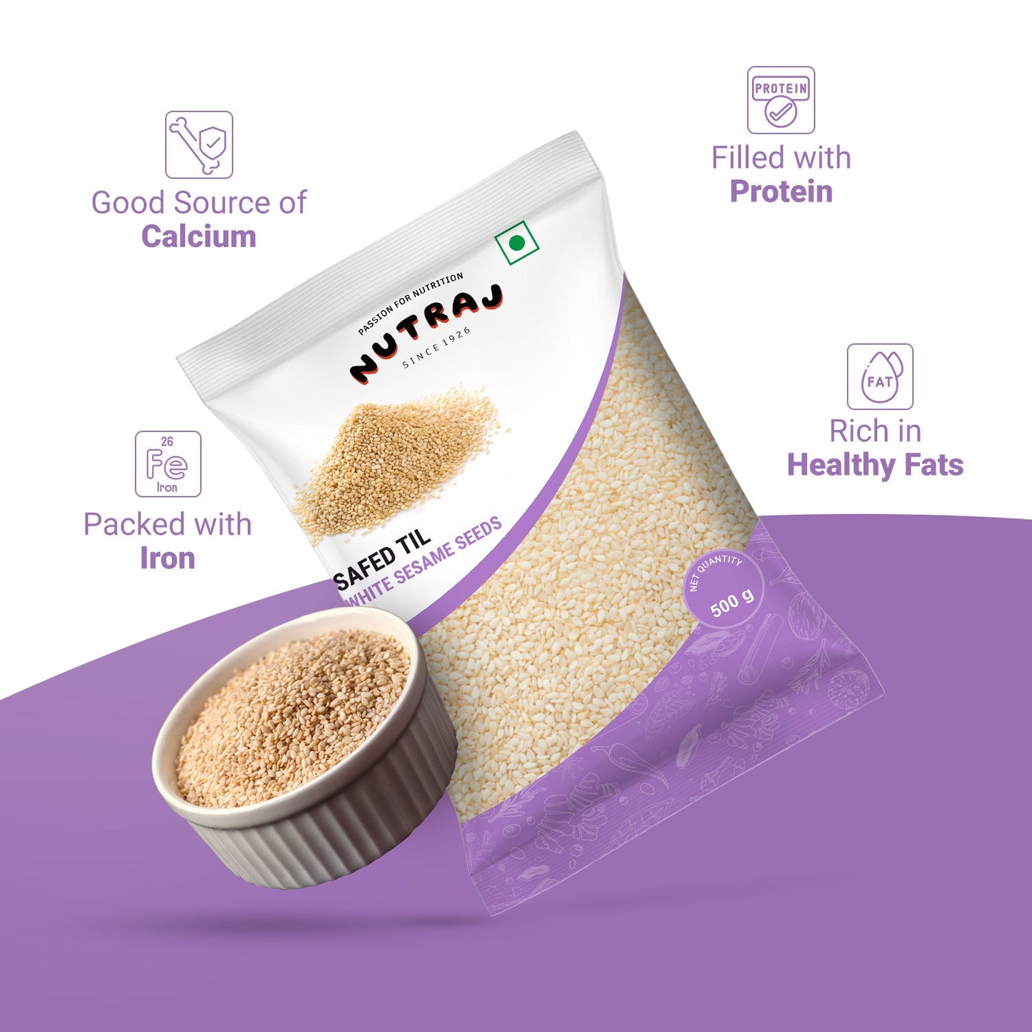 Nutraj Classic White Sesame Seeds (Safed Til) 500g