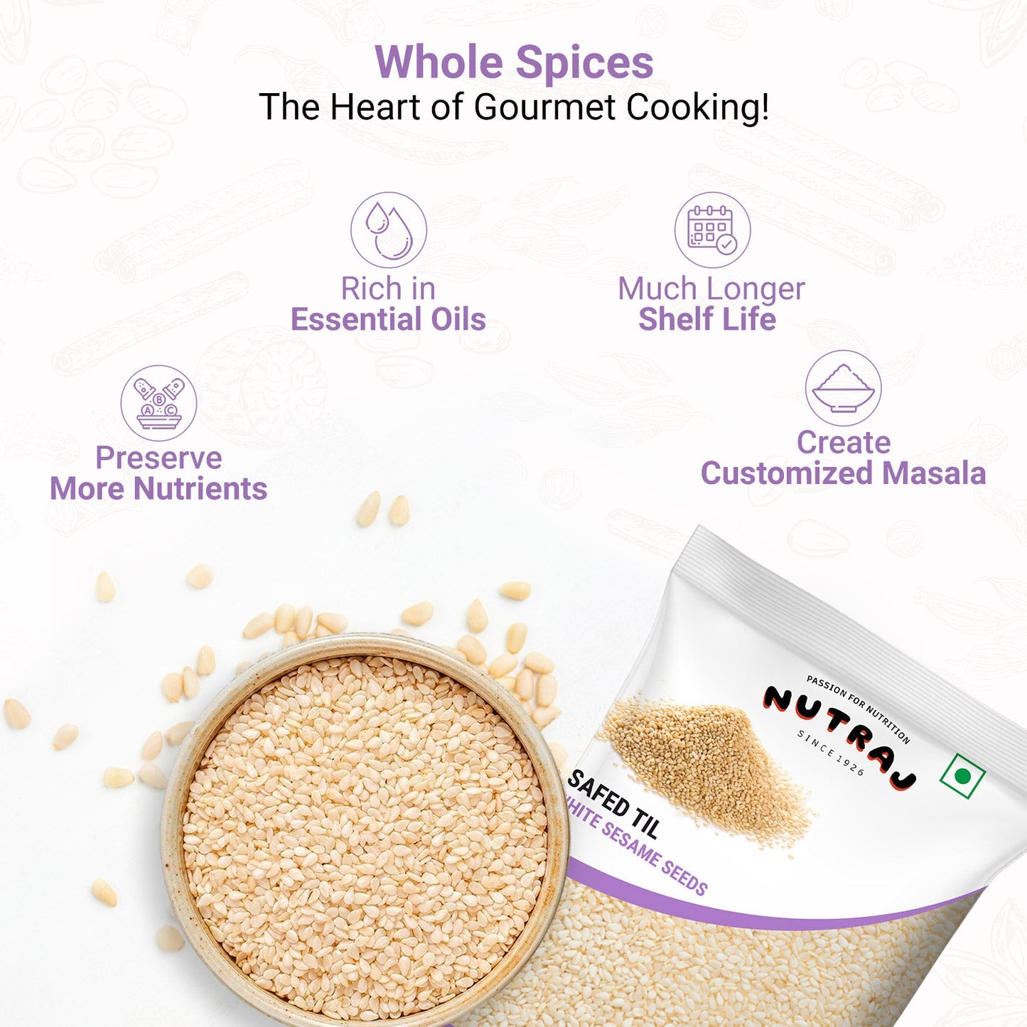 Nutraj Classic White Sesame Seeds (Safed Til) 500g