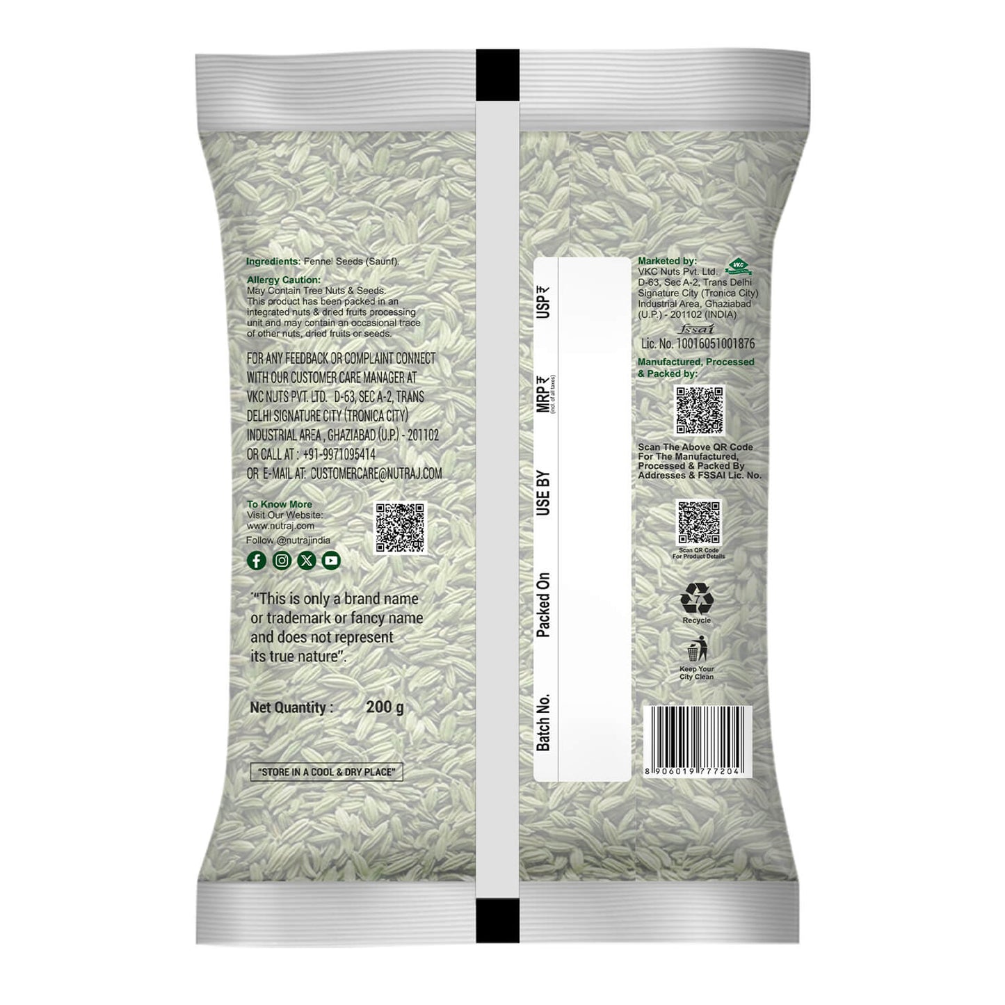 Nutraj Whole Spices 300g Combo Pack - Shahi Garam Masala 200g (100g x 2) & Fennel Seeds 100g