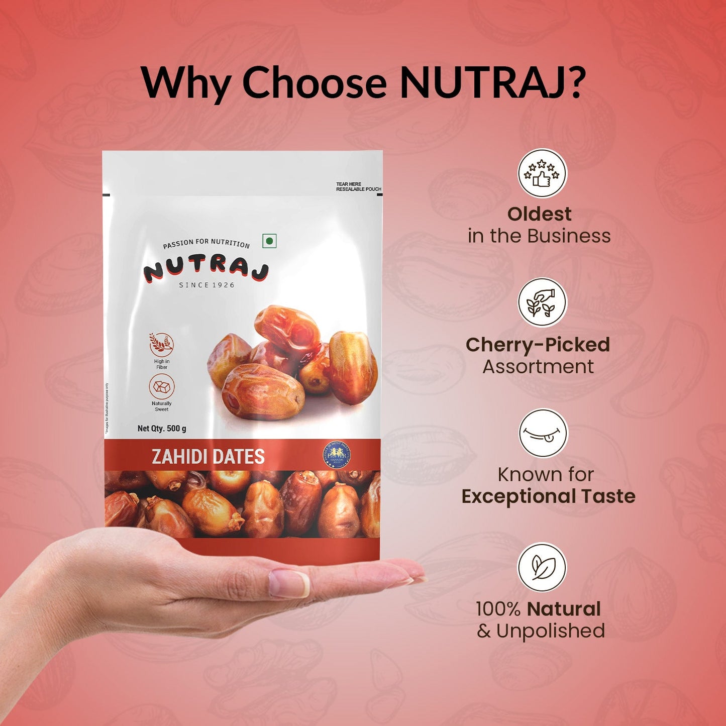 Nutraj Zahidi Dates 500gm (Khajur/Khajoor)